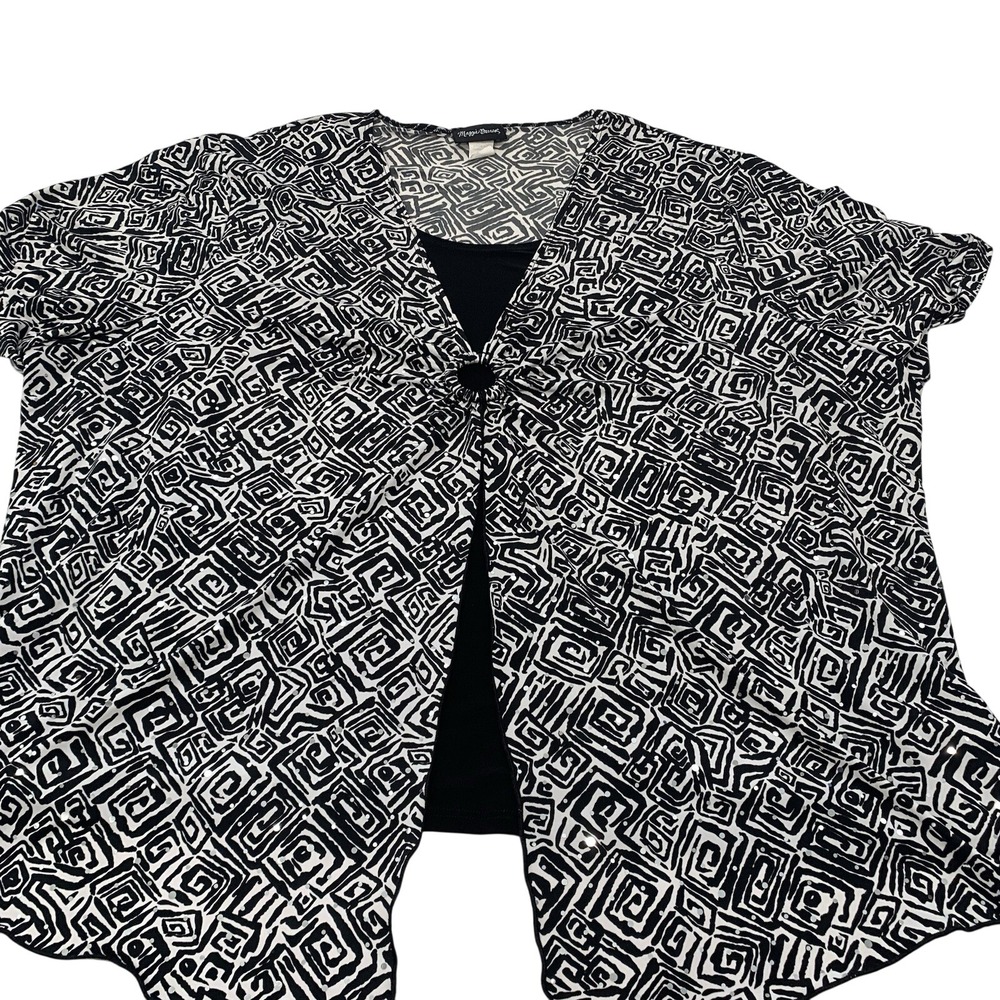 Maggie Barnes Faux Twin Top Woman 4X Knit Stretch Black Geometric Sequin Office